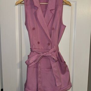 Sleeveless Pink Double-Breasted Vest with Belt romper